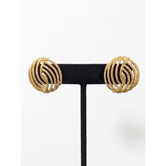 Vintage Napier Gold Tone Textured Knot Round Dome Pierced Earrings Classic - Picture 1 of 9